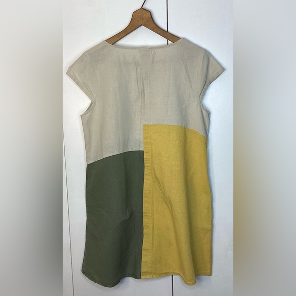 Colourblock  Linen/cotton top In Muted Green, Yellow And Cream MED. - Picture 4 of 16